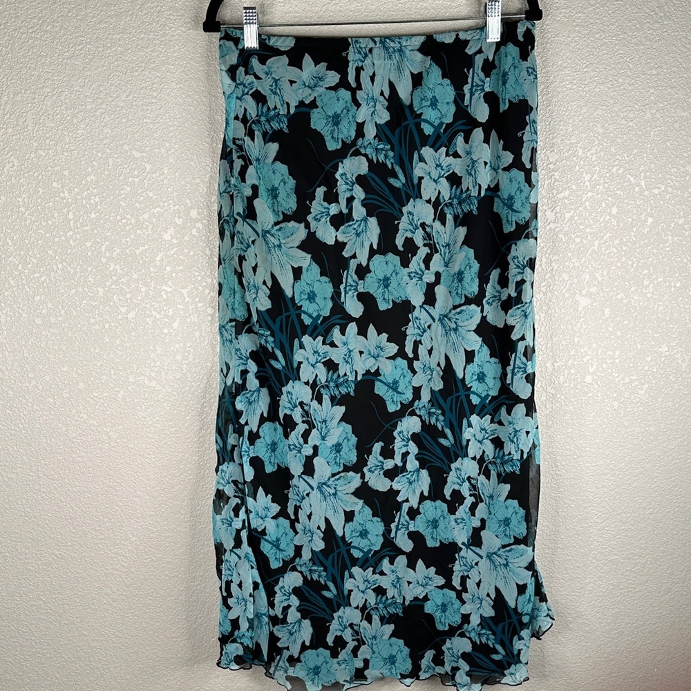 Y2K 90's Grunge Whimsigoth Goth Fairy Grunge Floral Black& Blue Maxi Skirt Sz L - Picture 4 of 4